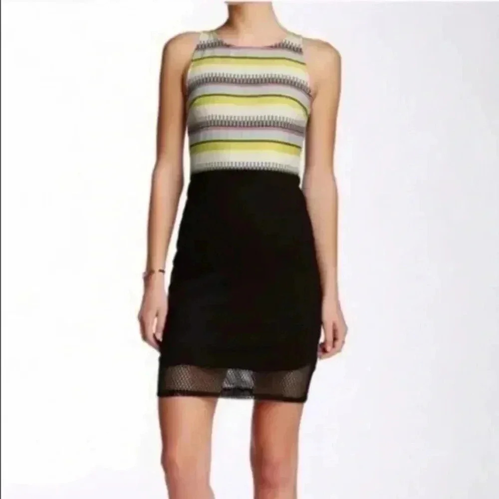 Anthropologie Weston Sleeveless Fitted Sheath Dress Mesh Cutout Hem Size S Small